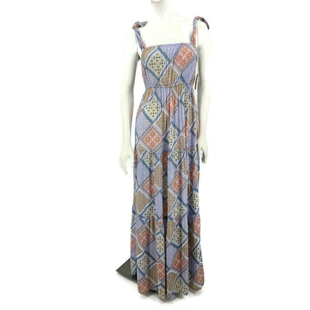 New Flynn Skye Maria Maxi Dress Womens M Tie Shoulder Blue Pink Patterned